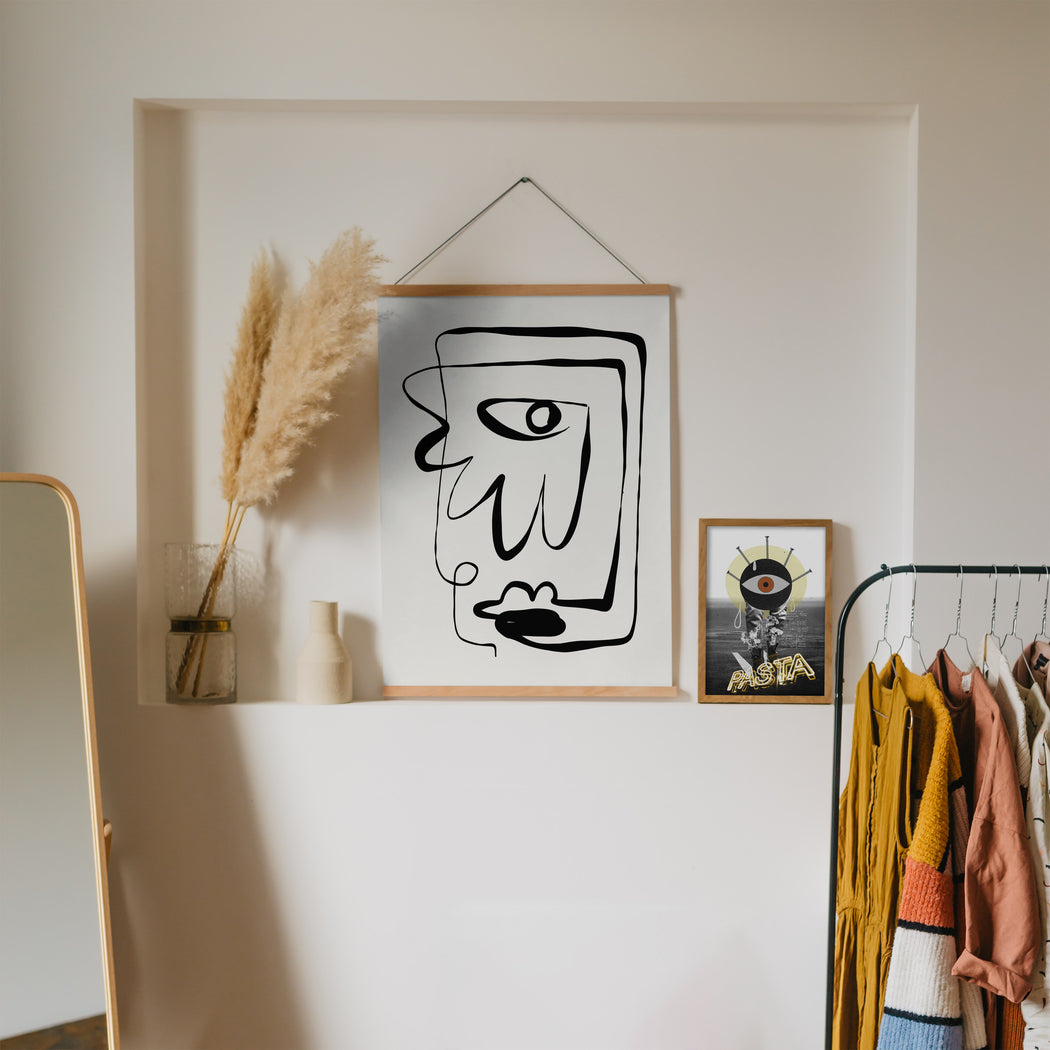 Handdrawn Black Line Art Abstract Face Poster