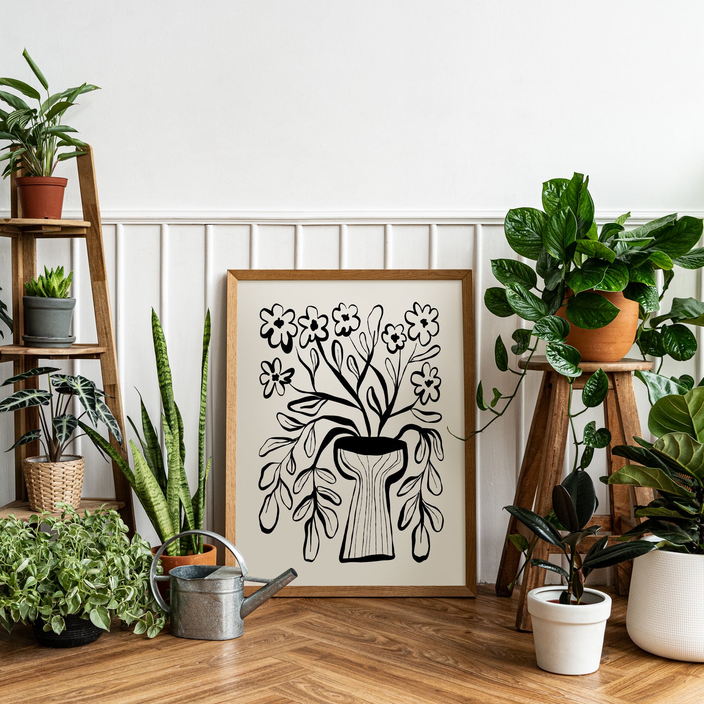 Black Ink Handdrawn Floral Art Poster