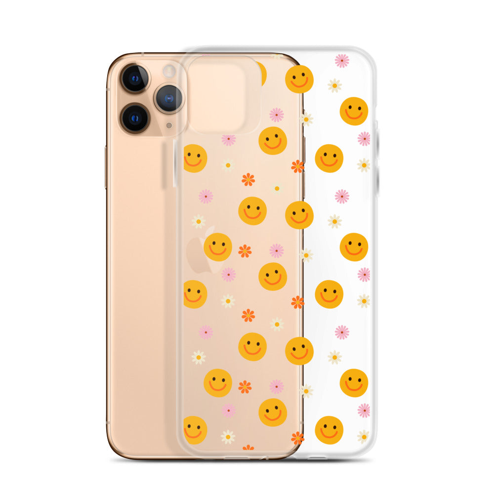 70s Retro Smiley Face Pattern iPhone Case