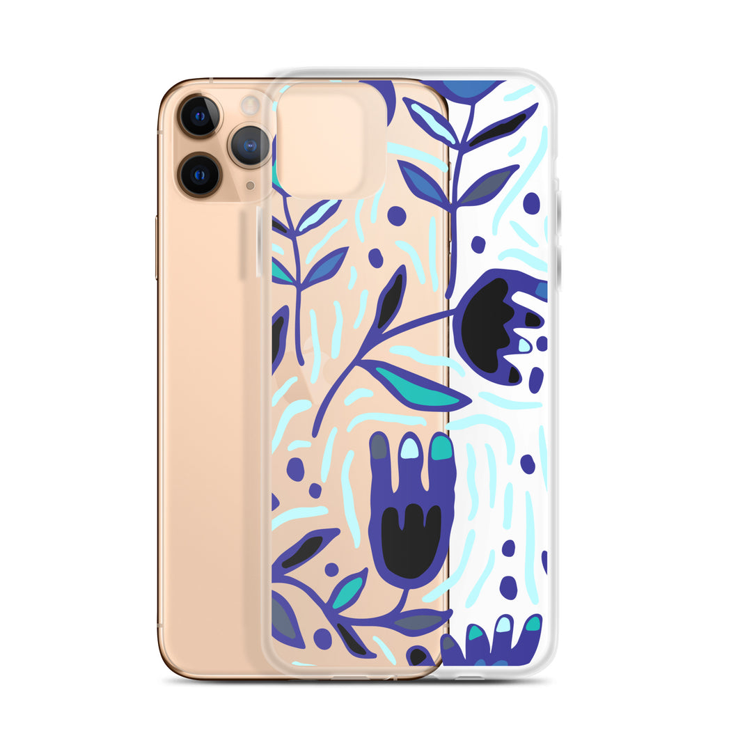 Blue Abstract Floral Clear iPhone Case