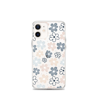 Neutral Beige Blue Flowers iPhone Case