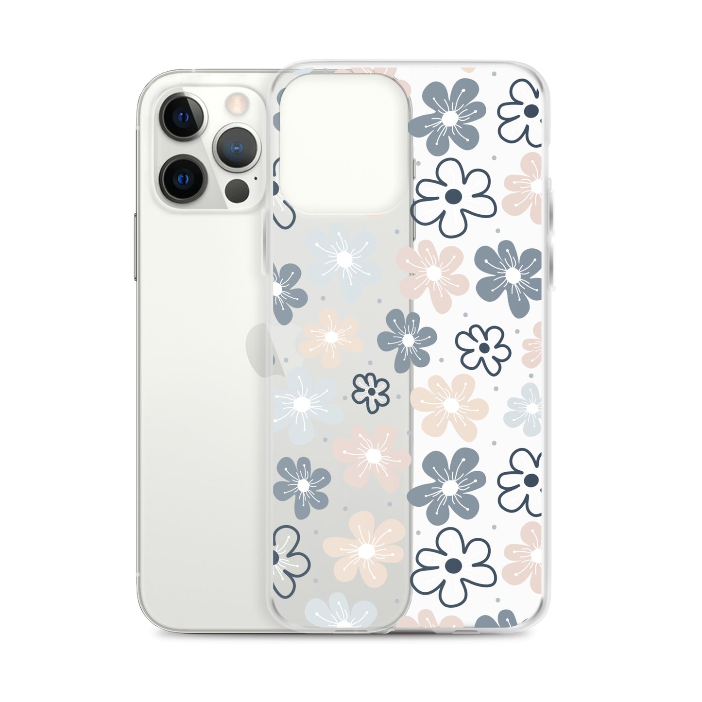 Neutral Beige Blue Flowers iPhone Case