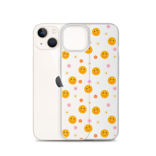70s Retro Smiley Face Pattern iPhone Case
