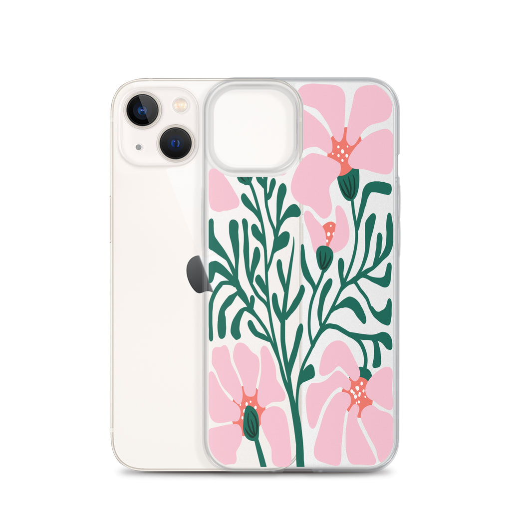 Pink Flower Botanical Clear iPhone Case