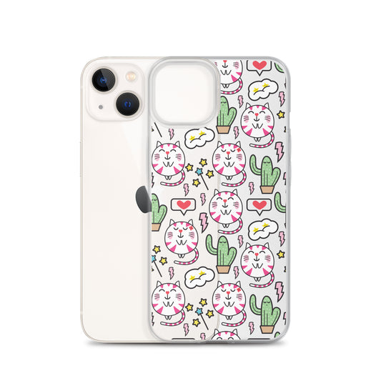 Pattern with Cat and Cactus iPhone Case