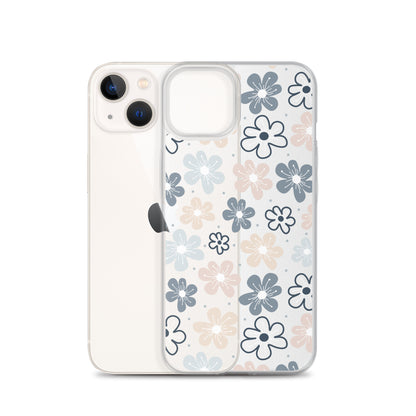 Neutral Beige Blue Flowers iPhone Case