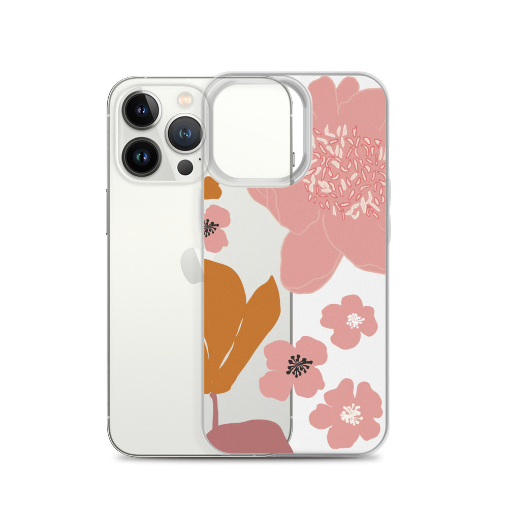 Pink Flowers Clear iPhone Case