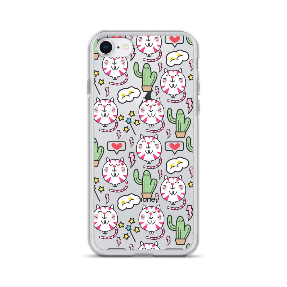 Pattern with Cat and Cactus iPhone Case
