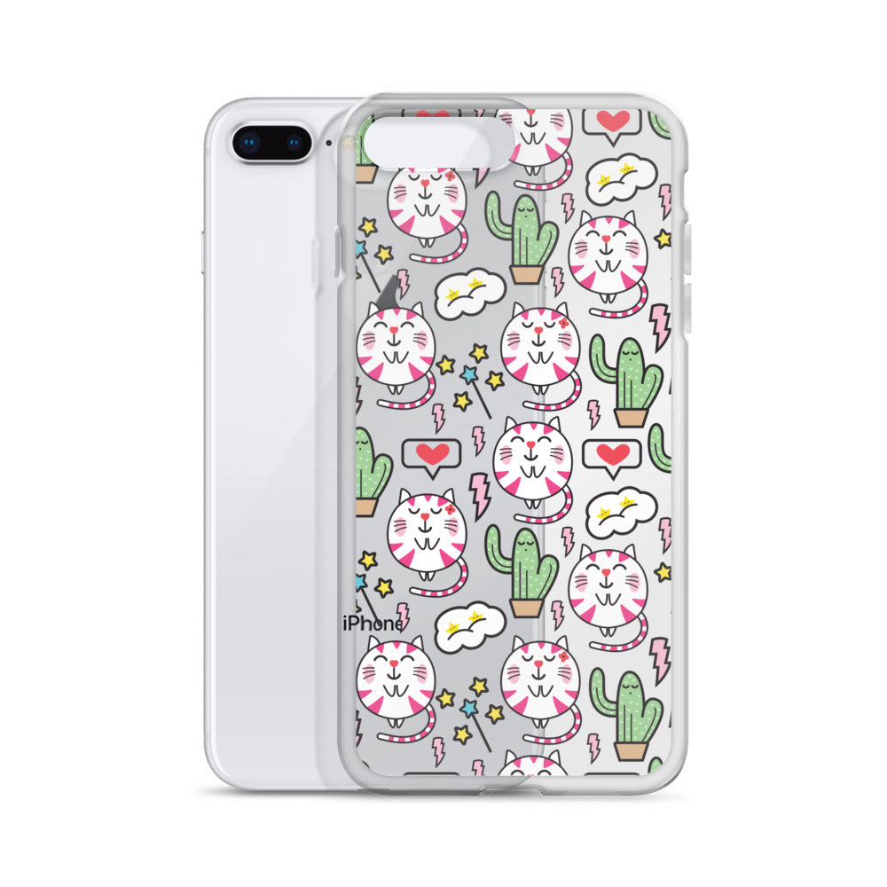 Pattern with Cat and Cactus iPhone Case