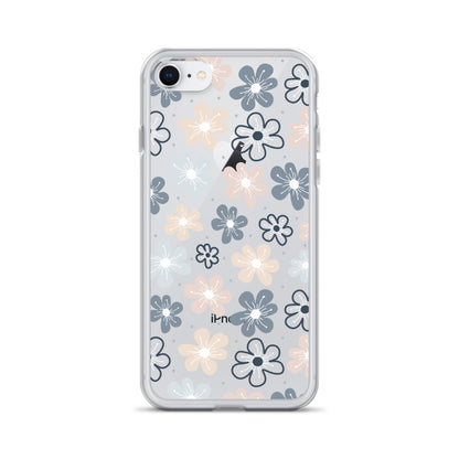 Neutral Beige Blue Flowers iPhone Case