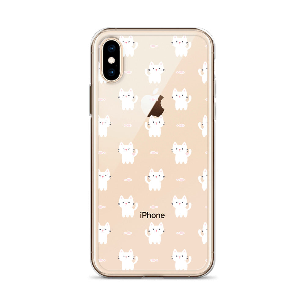 Tiny Cute White Cats Pattern iPhone Case