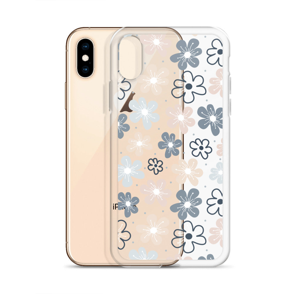 Neutral Beige Blue Flowers iPhone Case