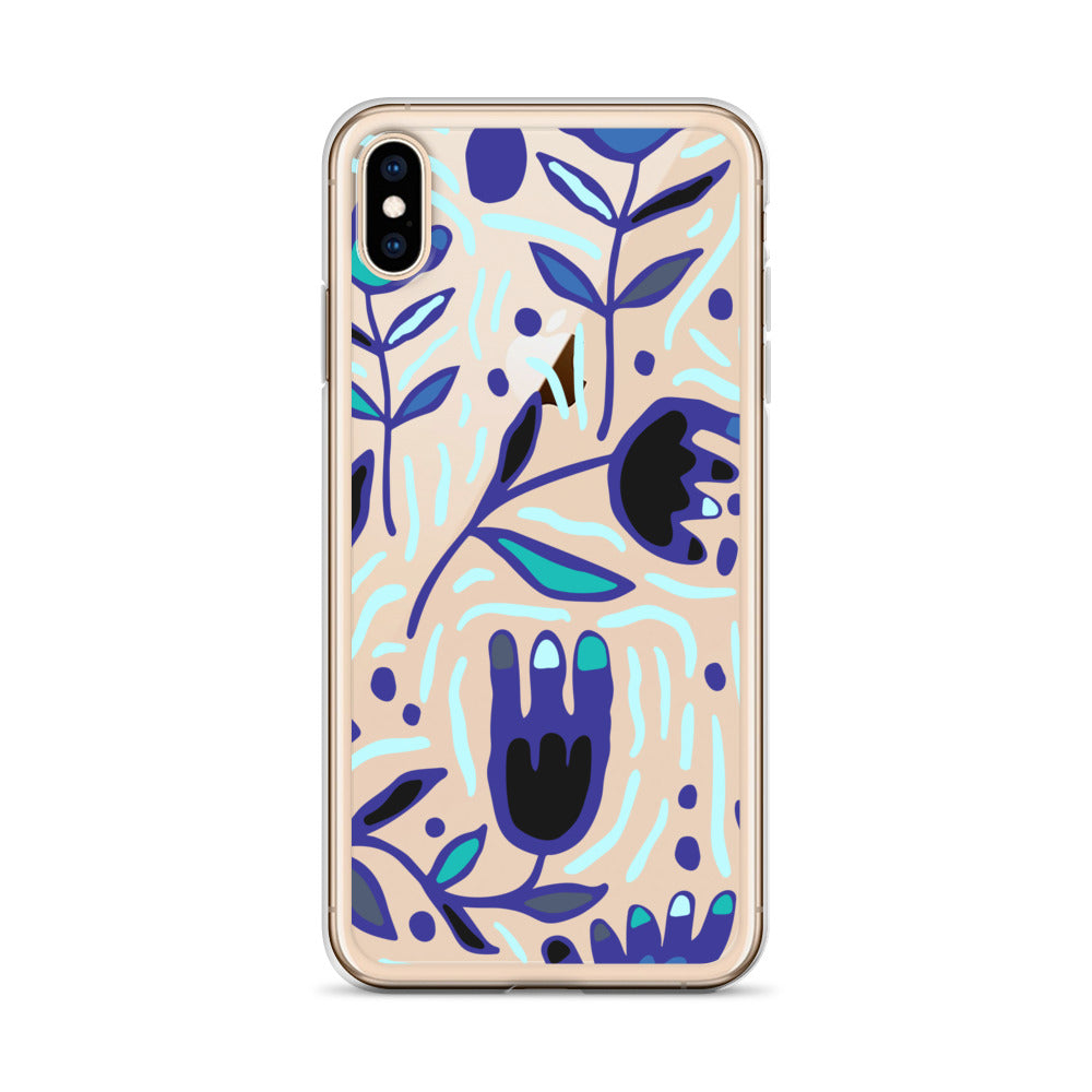 Blue Abstract Floral Clear iPhone Case