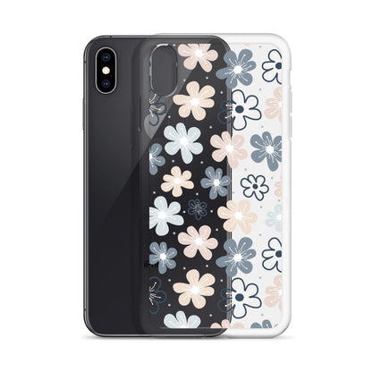 Neutral Beige Blue Flowers iPhone Case