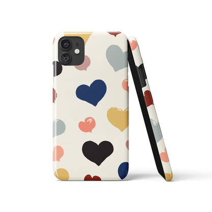 iPhone Case with handdrawn pattern of hearts