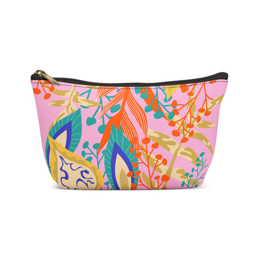 Make-up Bag with Retro Flowers Illustration