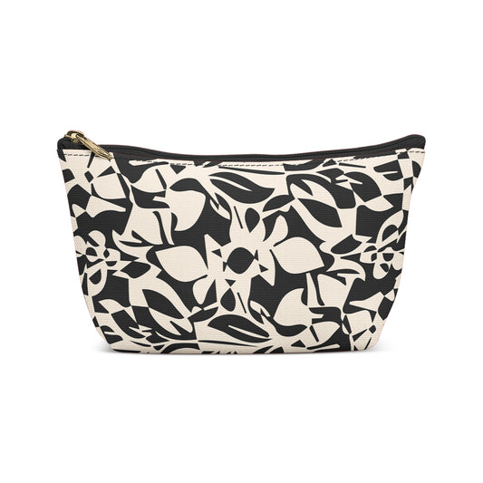 Black and white floral make-up bag