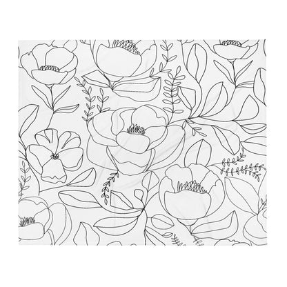 Throw Blanket with Floral Line Art