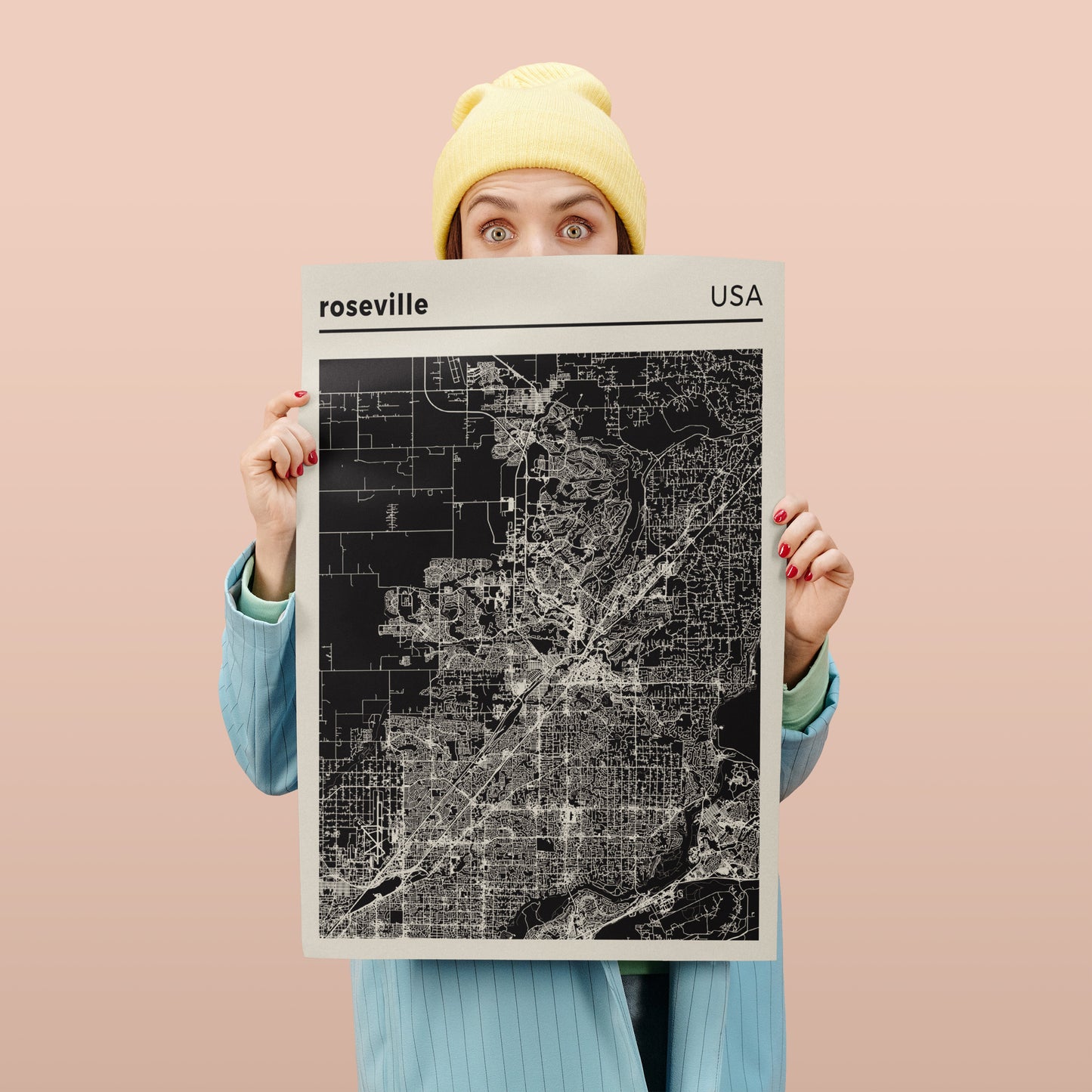 Roseville USA City Map Poster