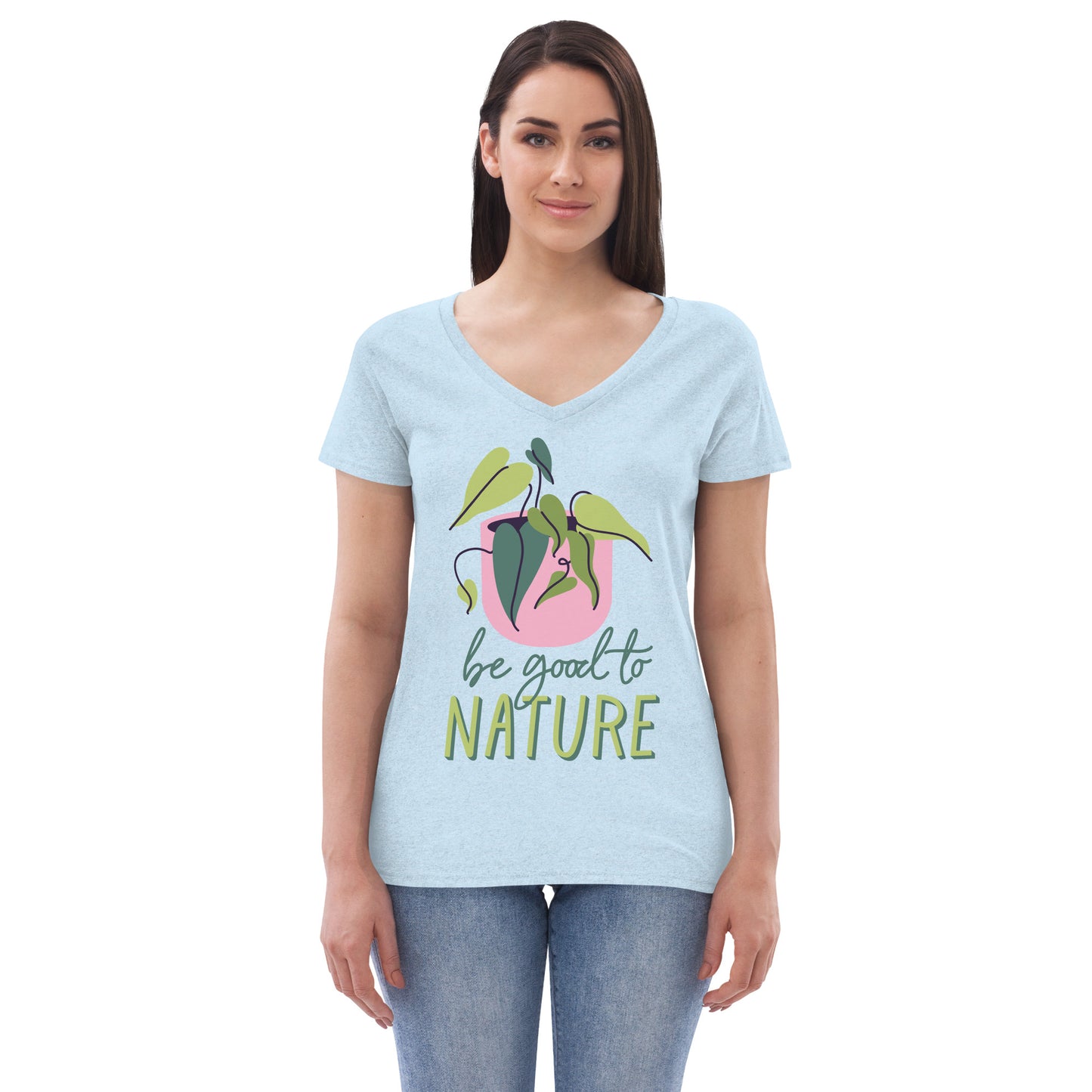 Be Good To Nature Crystal Blue V-Neck T-Shirt