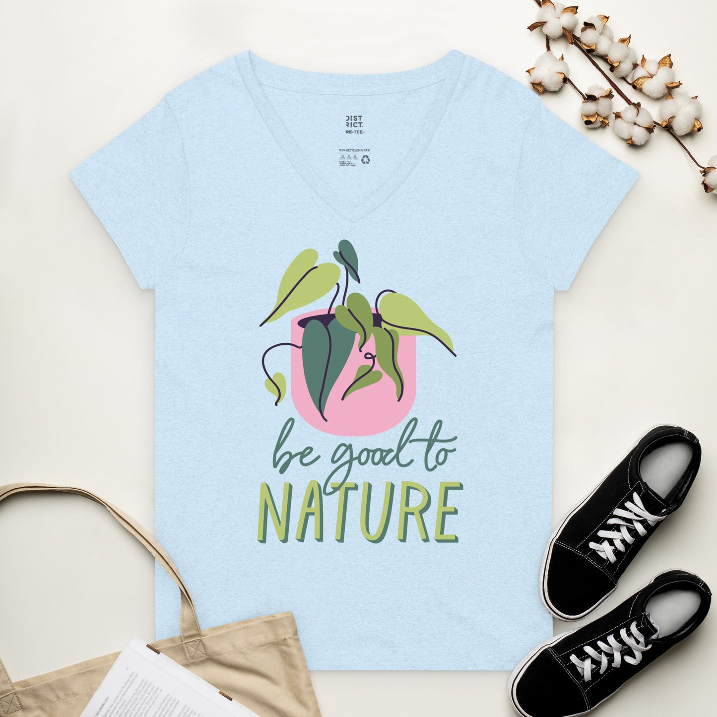 Be Good To Nature Crystal Blue V-Neck T-Shirt