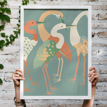 Long Neck Cranes Illustration Print