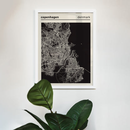 Copenhagen City Map - Black and White Poster