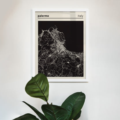 Palermo City Map - Italy - Black and White Poster